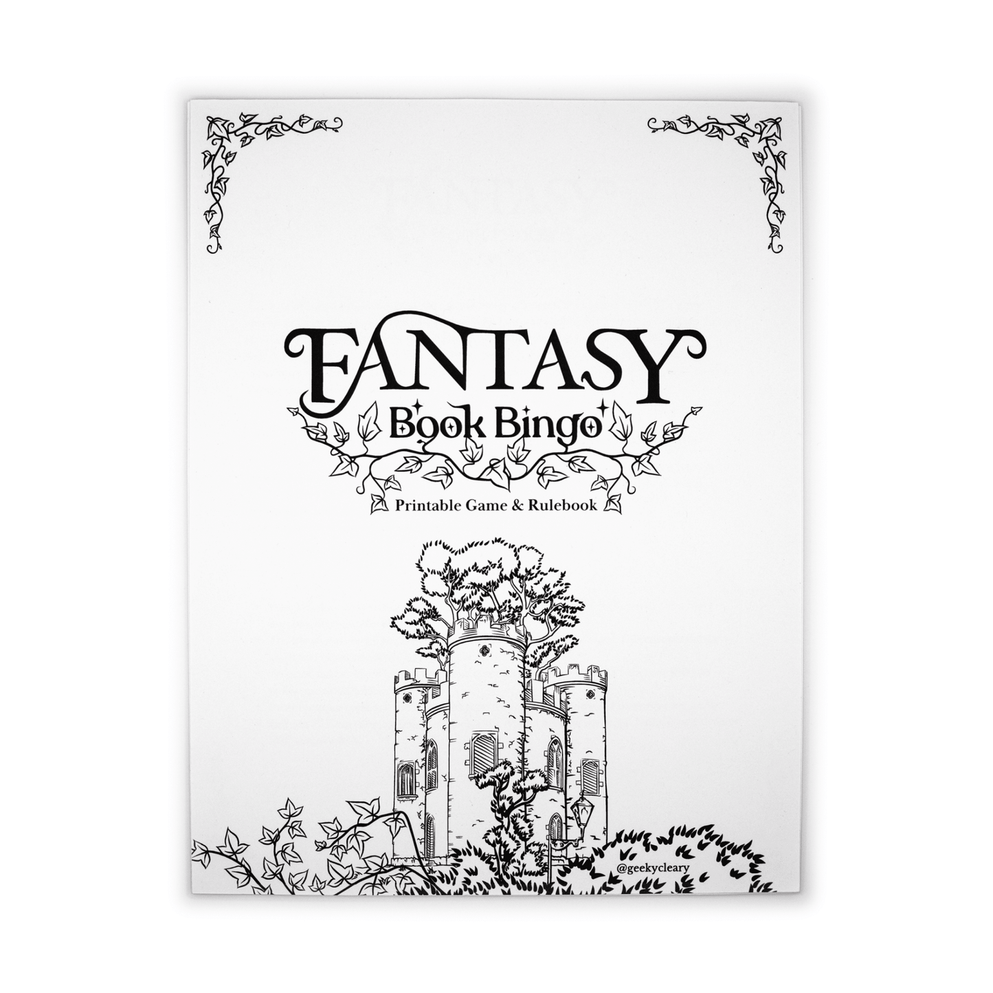 Fantasy Book Bingo Game digital download for readers cover viewed flat from above.