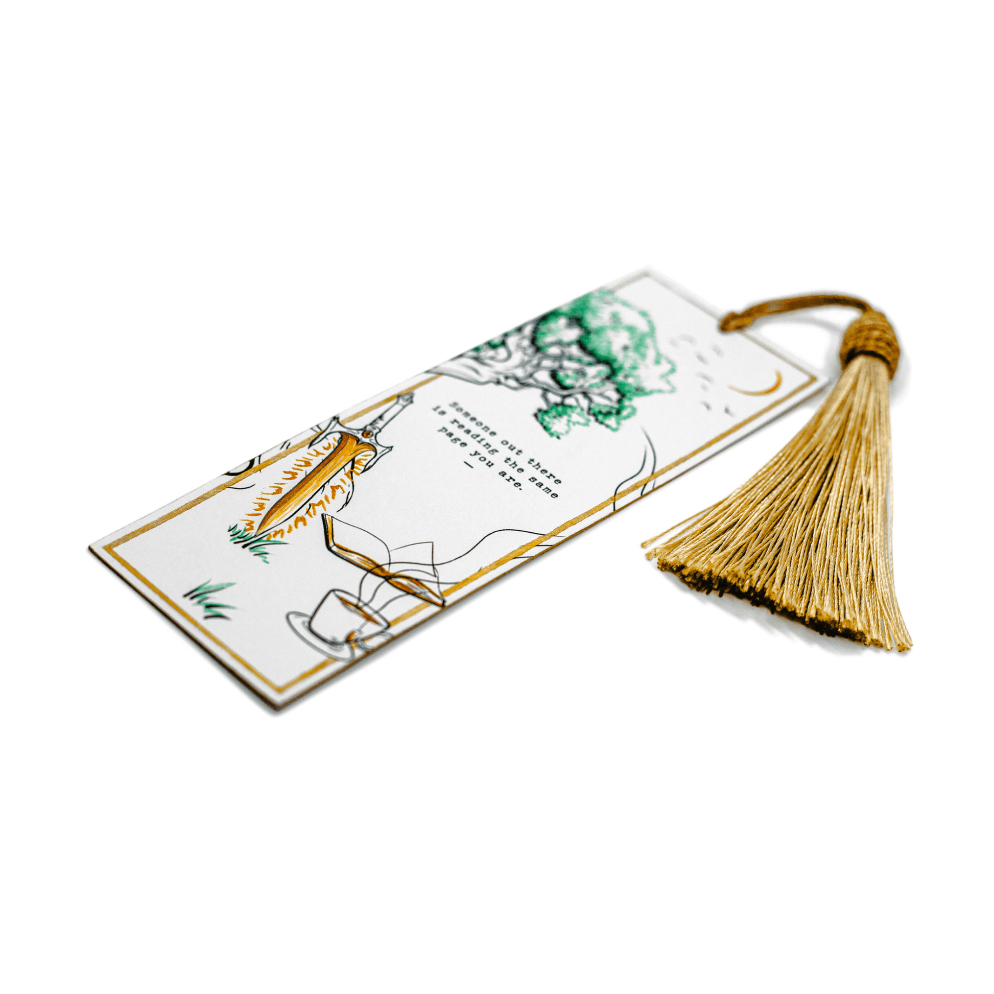Fantasy Reading The Same Page Bookmark with tassel for readers viewed from a right angle.