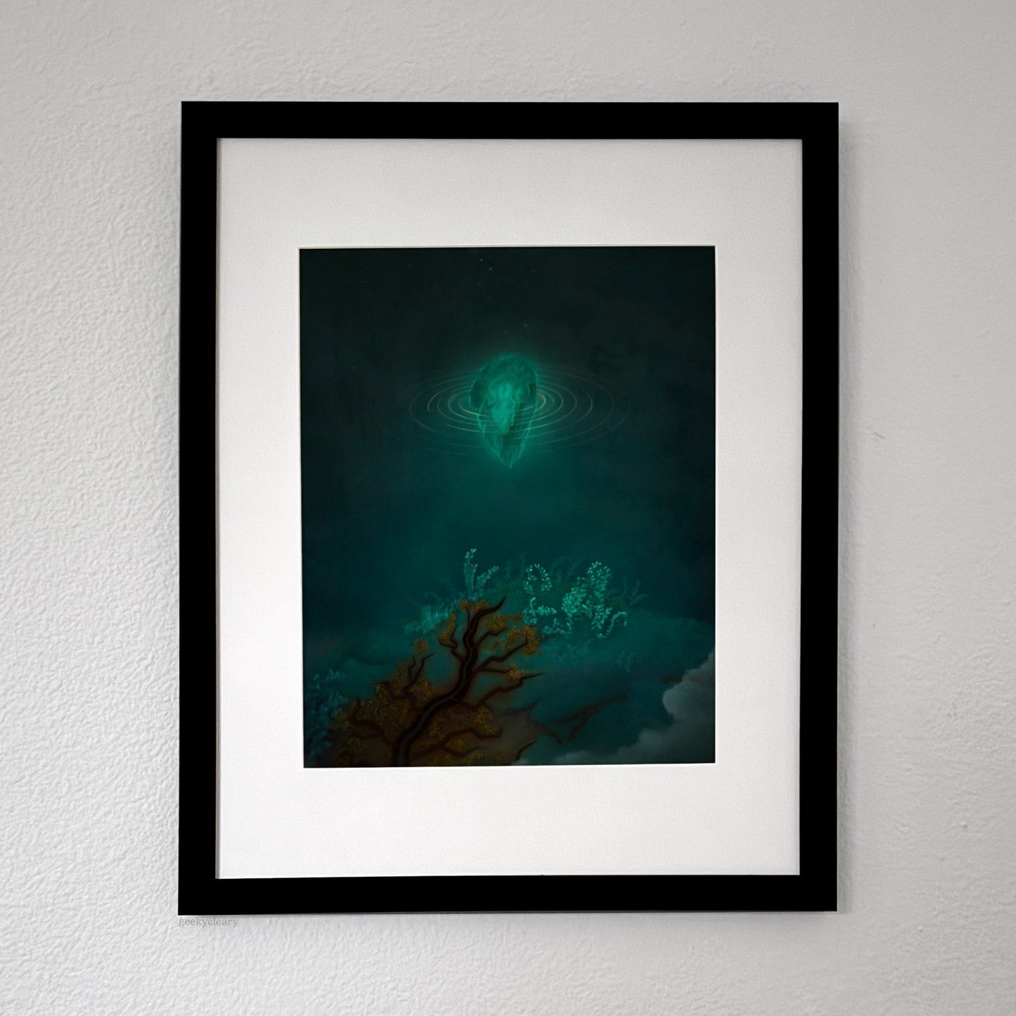 Framed Floating Crystalized Magic fantasy art on wall.