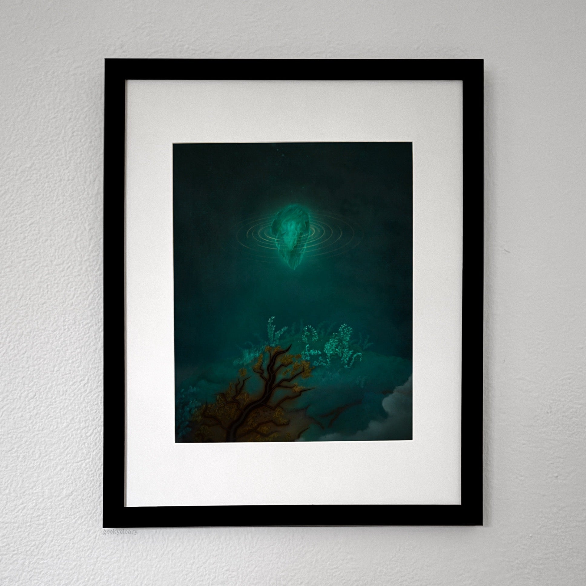 Framed Floating Crystalized Magic fantasy art on wall.