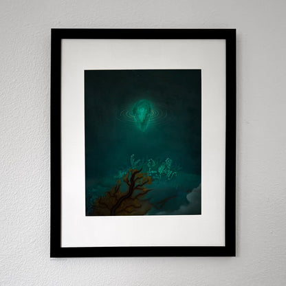 Framed Floating Crystalized Magic fantasy art on wall.