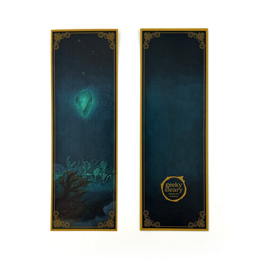 Floating Crystalized Magic fantasy art bookmark, 6x2 inches with ornate filigree border.