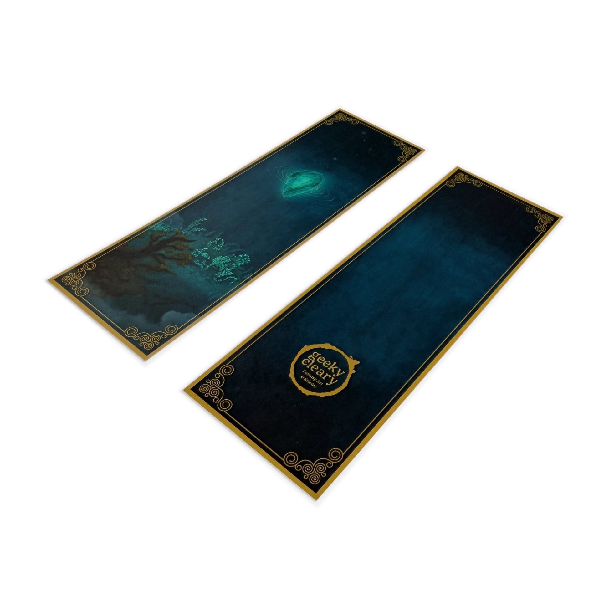 Right angle view of Floating Crystalized Magic bookmark showing the crystal artwork and filigree border.