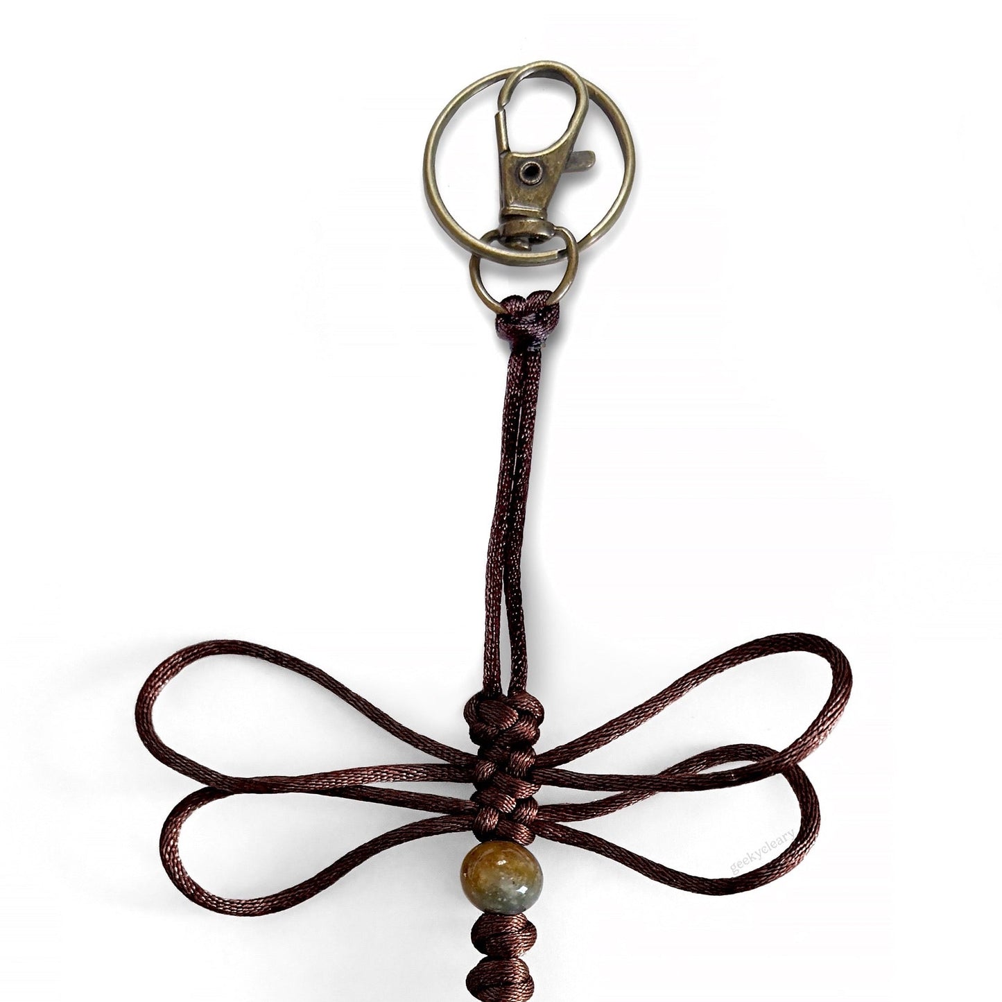 Specimen keychain in deep red handwoven with silk cord and a real agate bead.