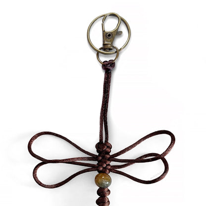 Specimen keychain in deep red handwoven with silk cord and a real agate bead.